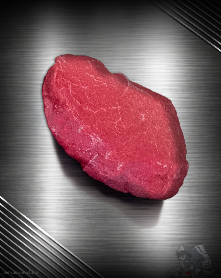 Hüftsteak – Zartes Premiumfleisch aus Pommern Hüftsteak vom Rind (Färse aus Pommern), saftig auf einem Schneidebrett