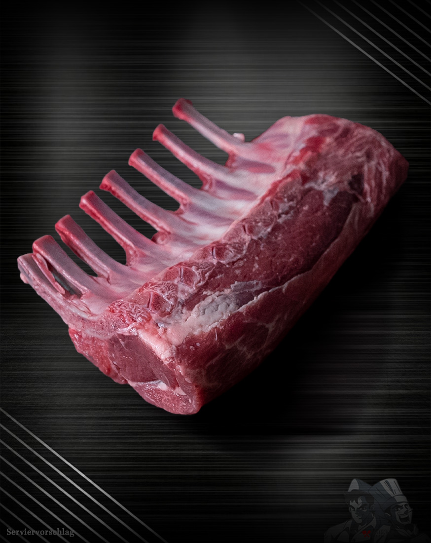 Lammkarree vom Lammkarree irisches Salzwiesenlamm – Premiumqualität aus Irland Zartrosa Lammkarree irisches Salzwiesenlamm mit frischen Kräutern