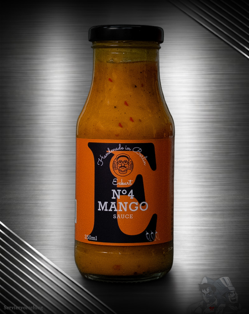 Eckart Mango Sauce No. 4 – Exotische Frucht & Schärfe Eckart Mango Sauce No. 4 Flasche, exotische Grillsauce bei Fleischer und der Koch