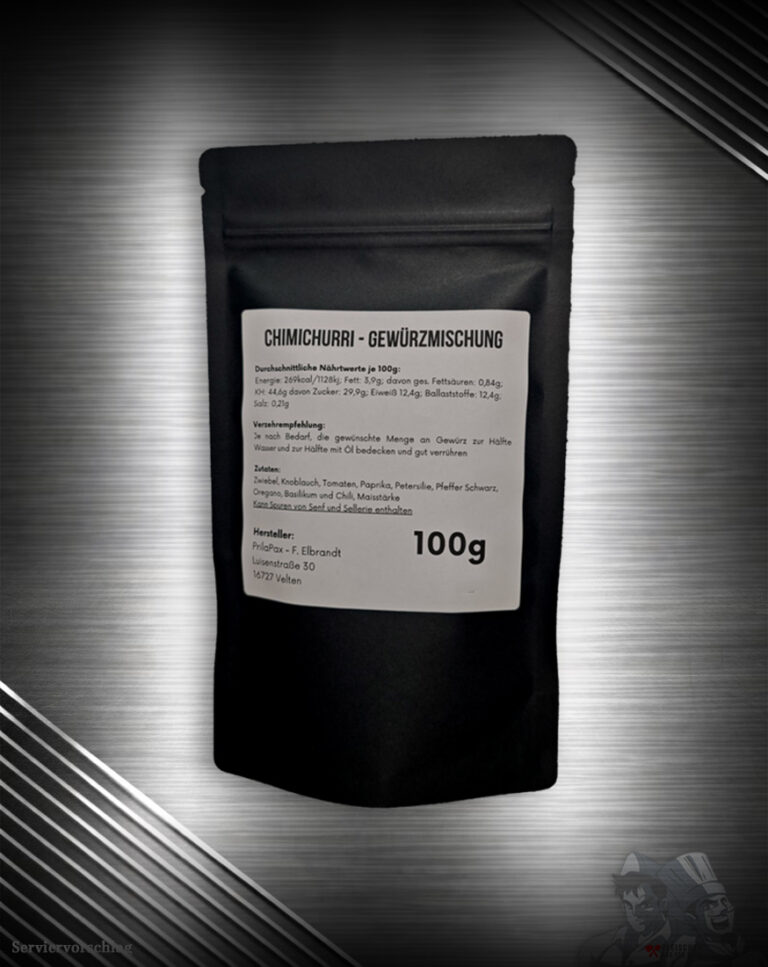 FuK Pampa-Pesto - Chimichurri Gewürzmischung Zutaten: Zwiebel, Knoblauch, Tomaten, Paprika, Petersilie, Pfeffer Schwarz, Oregano, Basilikum und Chili, Maisstärke.