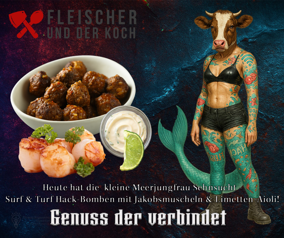Surf & Turf Rezept Hack-Bomben mit Jakobsmuscheln & Aioli