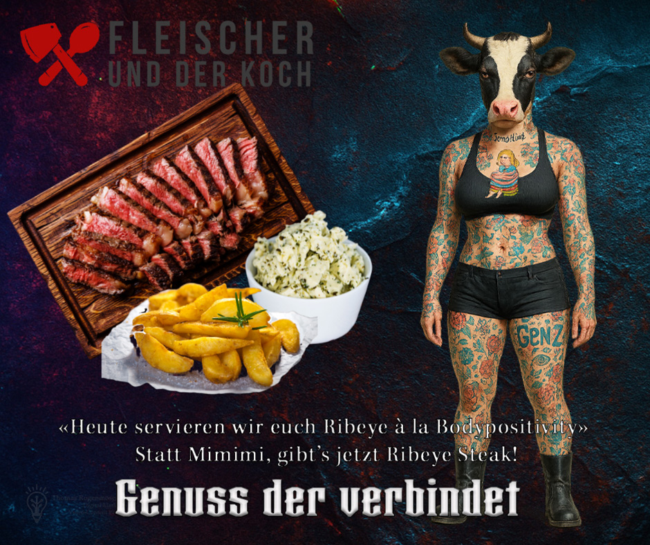 Pommern Ribeye Steak gegrillt mit Mango Sauce und Potato Wedges bei Fleischer und der Koch