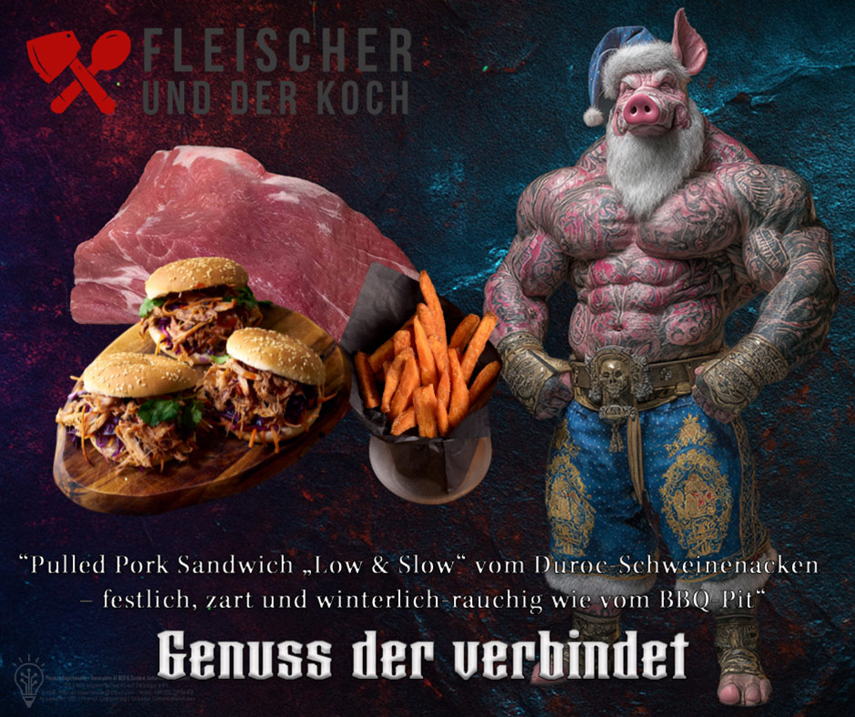 Pulled Pork Sandwich vom Duroc-Schweinenacken mit Winter-Coleslaw