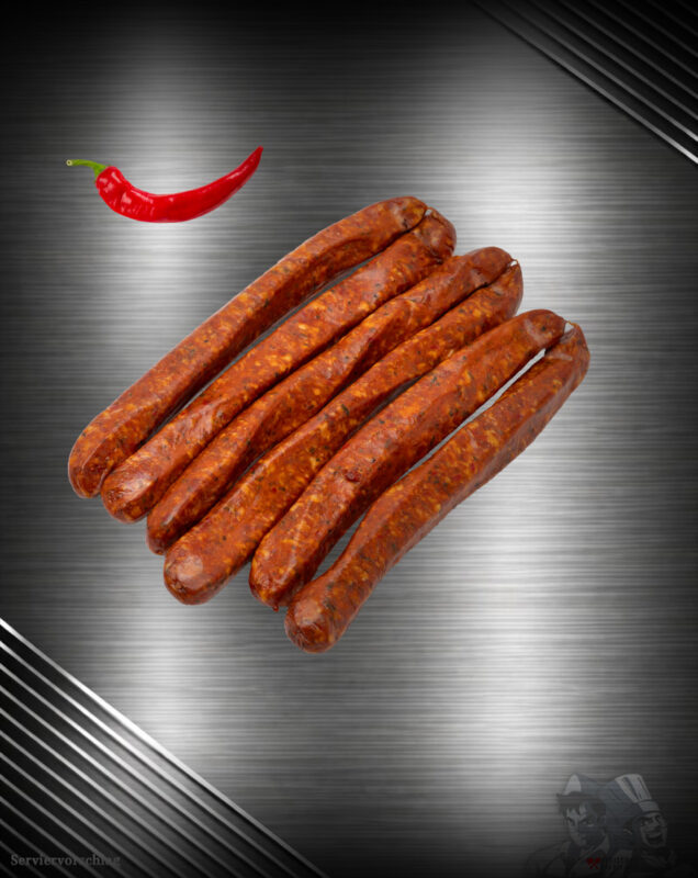 Chili-Knacker vom Duroc-Schwein im Naturdarm