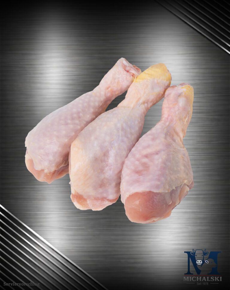 Michalski Chicken Drumsticks – rohe Hähnchenunterkeulen aus Deutschland auf hochwertigem dunklem Untergrund