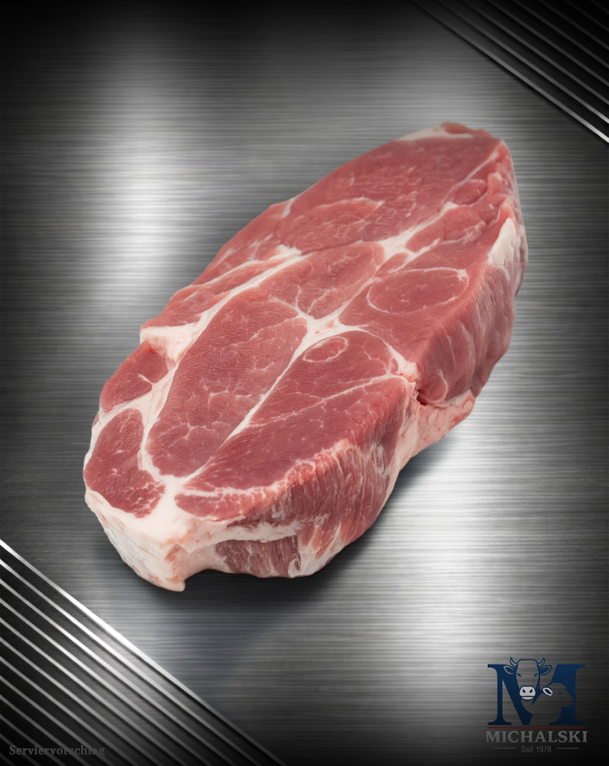 Michalski-Schweinenackensteak-aus-Deutschland Michalski Schweinenackensteak aus Deutschland roh und marmoriert