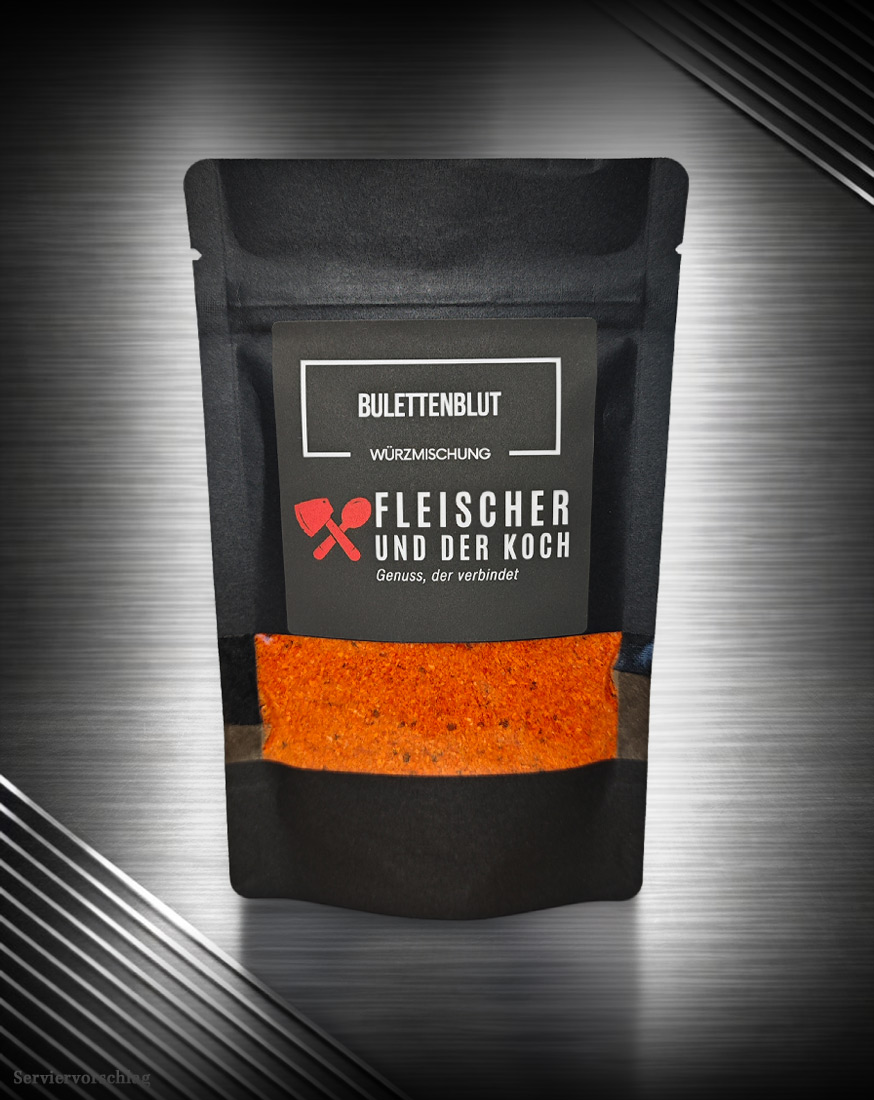 Bulettenblut Buletten Gewürzmischung von Fleischer und der Koch Buletten Gewürzmischung Bulettenblut von Fleischer und der Koch im schwarzen Standbeutel