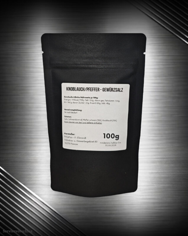 Rückseite Der schwarze Graf Berliner Gewürzsalz mit Zutaten Schwarzkümmel, Pfeffer und Knoblauch