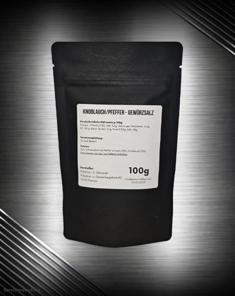 Rückseite Der schwarze Graf Berliner Gewürzsalz mit Zutaten Schwarzkümmel, Pfeffer und Knoblauch