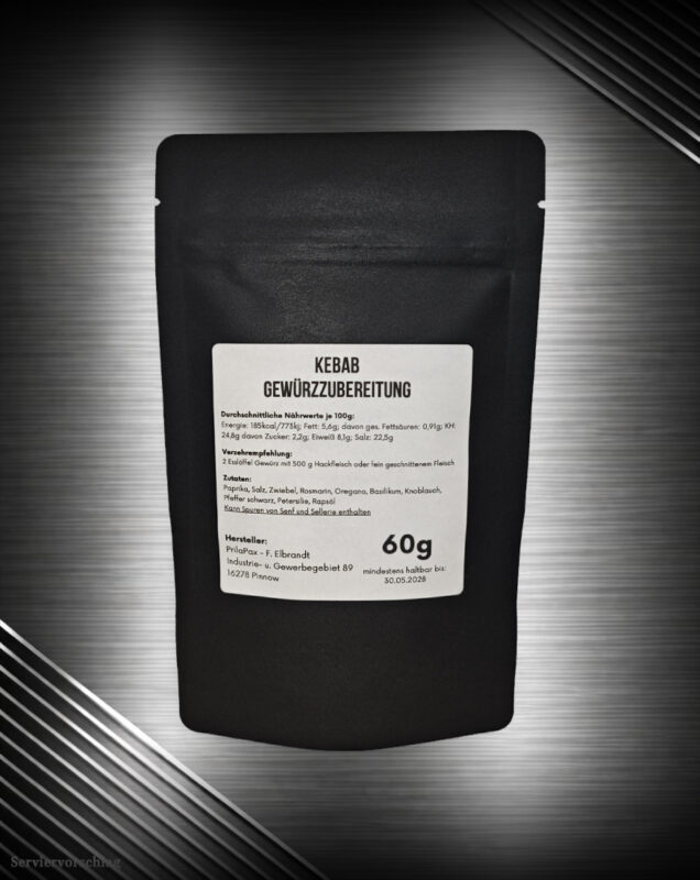 Rückseite Dönergold Kebab Gewürzmischung von Fleischer und der Koch mit Zutaten und Nährwerten