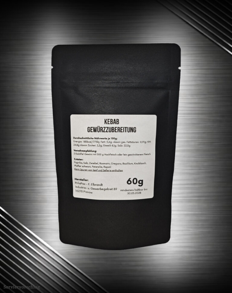 Rückseite Dönergold Kebab Gewürzmischung von Fleischer und der Koch mit Zutaten und Nährwerten