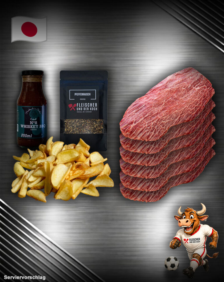 Team Japan Bundle mit deutschem Gut Wagyu Flanksteaks, Potato Dippers, Whiskey BBQ Sauce und Pfefferrausch, Premium-Genuss.
